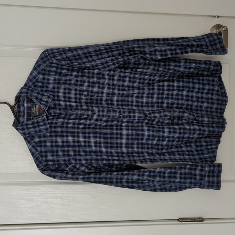 Racing Green Blue Plaid Flannel Long Sleeve Button Down S
